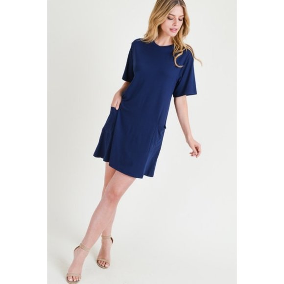 Women's Two Pocket T-Shirt Casual Short Dress NAV - Picture 6 of 8
